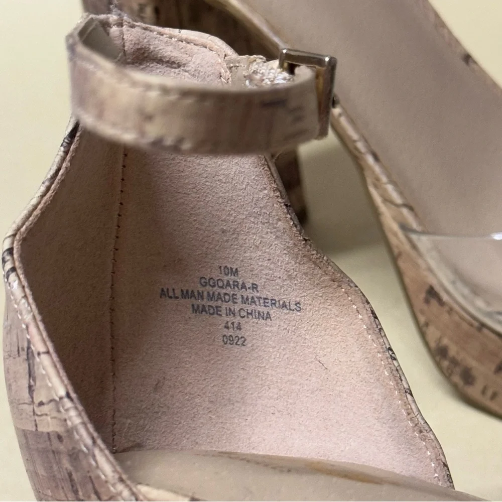 GBG Ankle Strap Cork Platform Sandals Block Heel Clear Band Square Toe 10